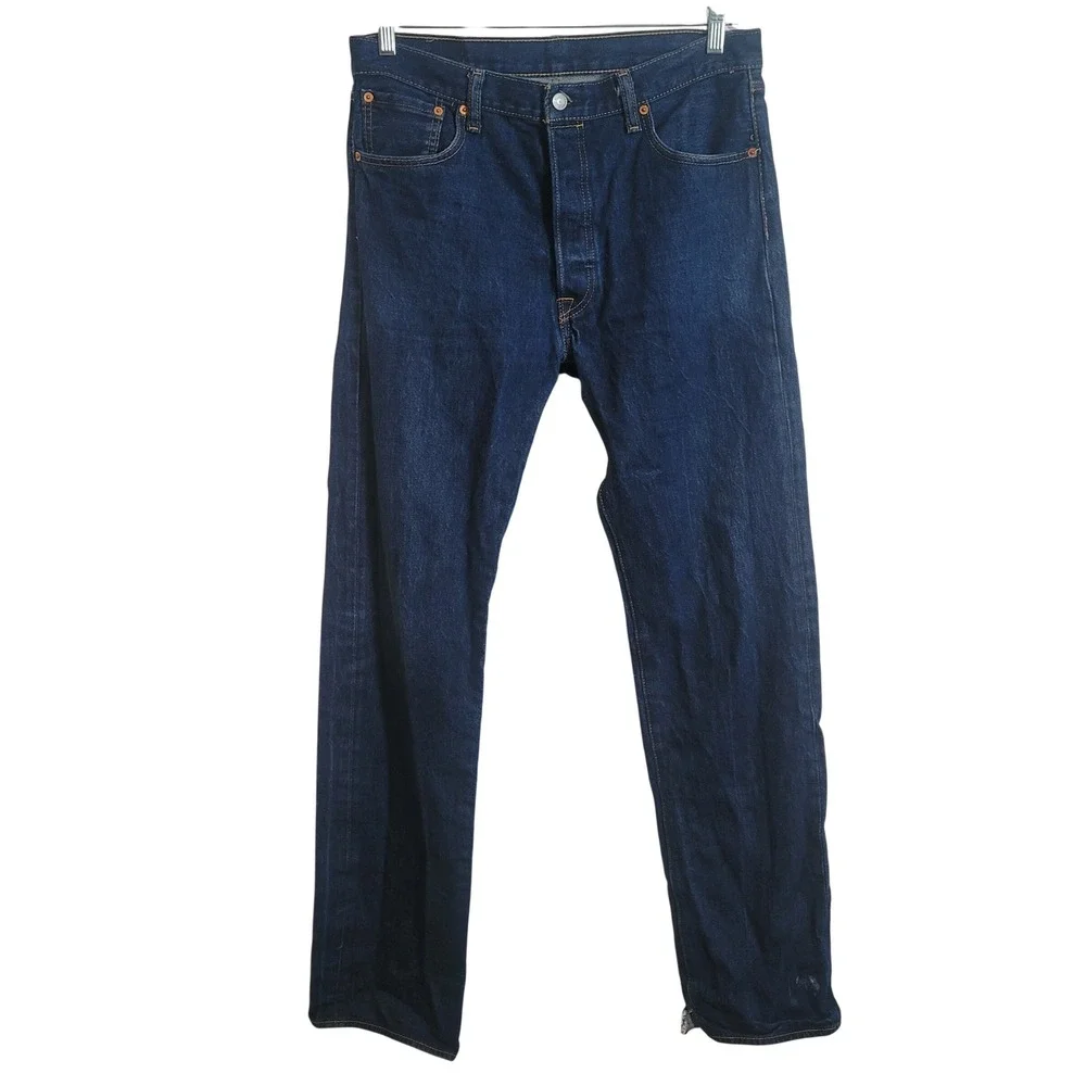 Levis 501 Original Fit Dark Wash Indigo Straight Leg Jeans Mens 36x40 Distressed